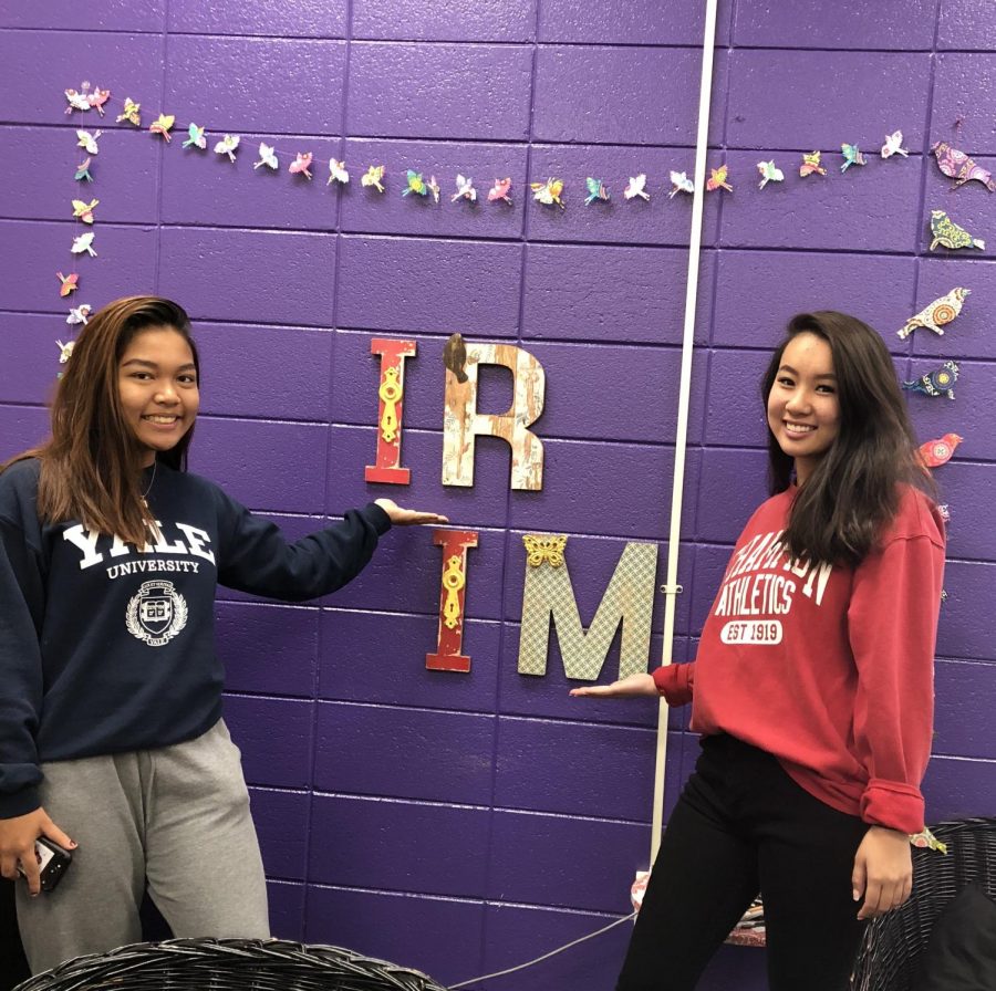Seniors Audrey Hafizian and Sarah Ngo pose in front of the Independent Research and Intern/Mentor sign in Ms. Dungey’s class. Photo Courtesy of Vung Bawi.